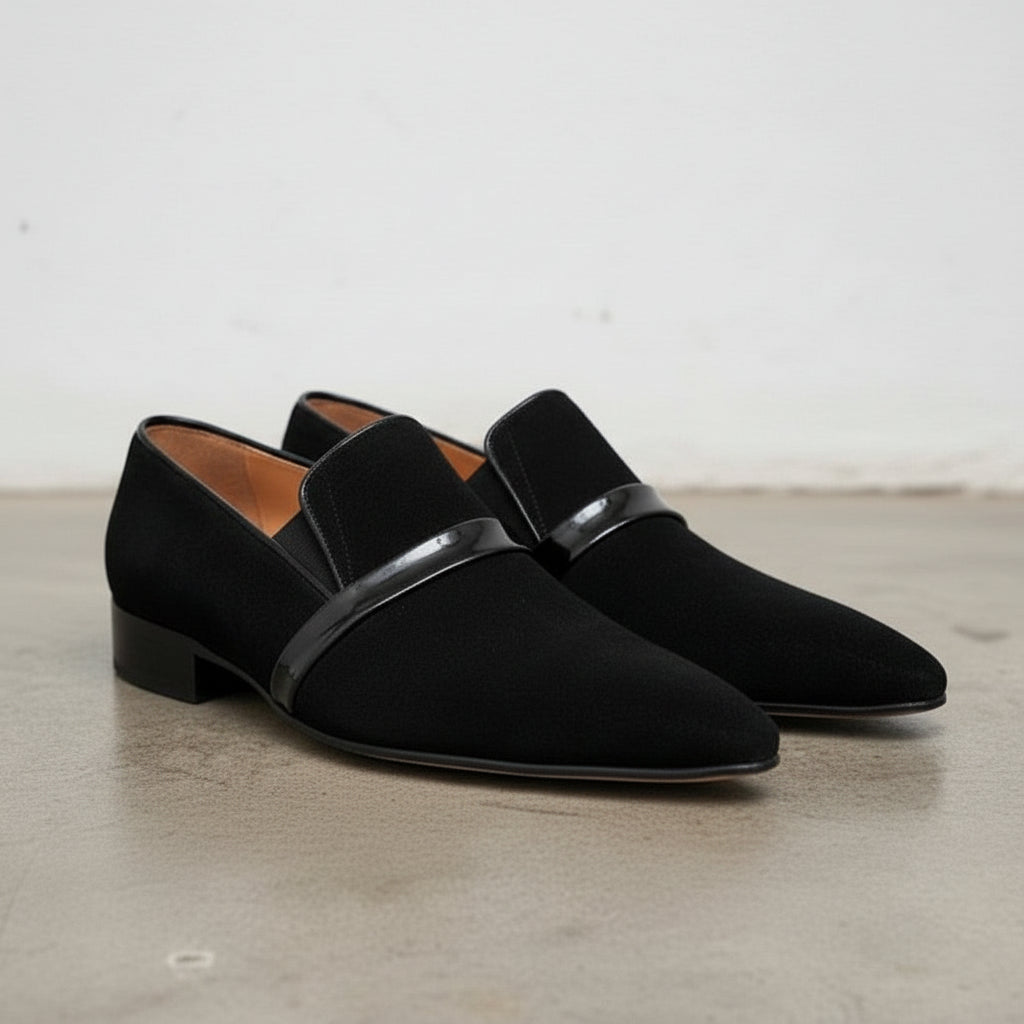 Handmade Men Pointed Toe Dress Shoes, Men Suede Loafers