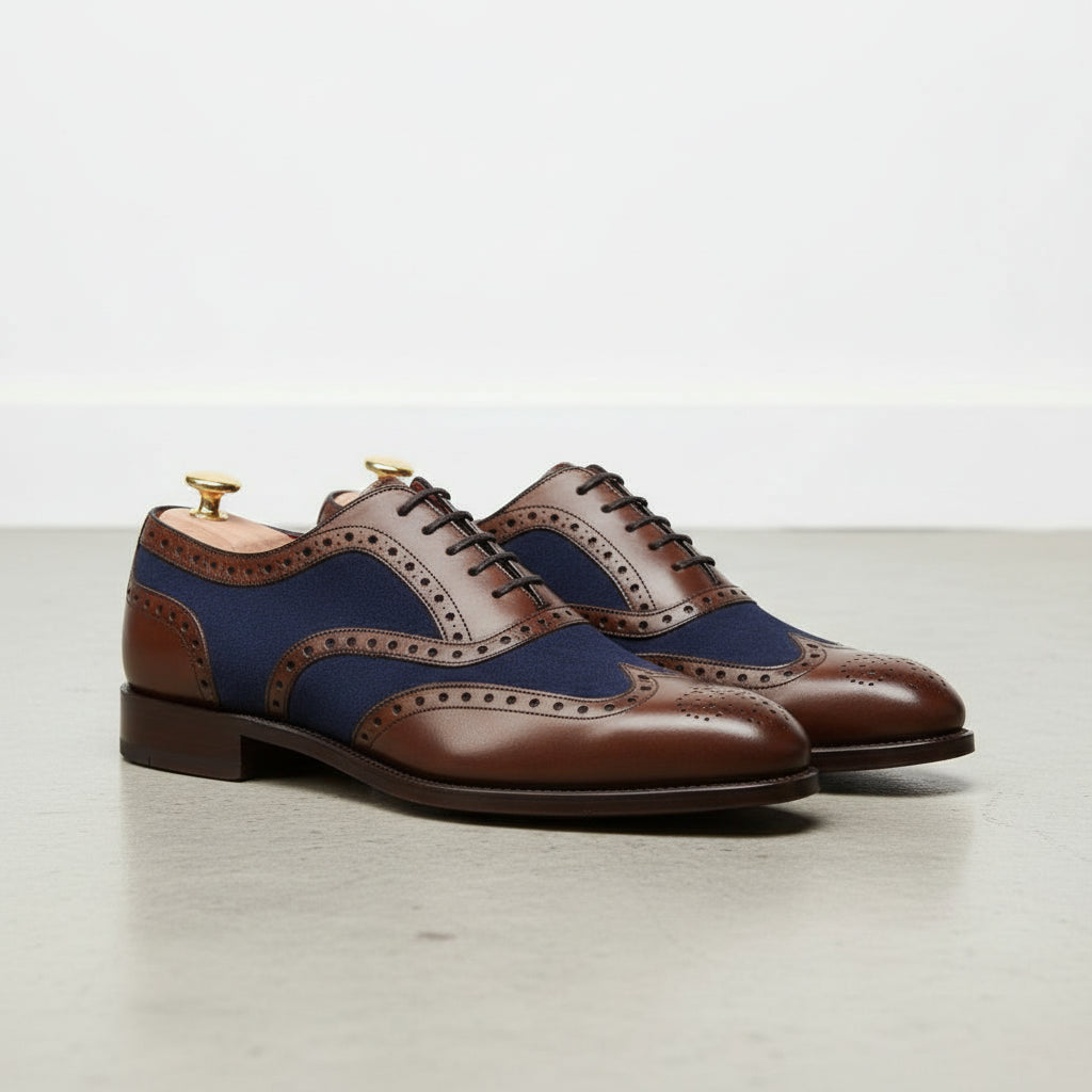 Handmade Men Two Tone Wingtip Brogue Formal Shoes ; Men Brogue Business Shoes
