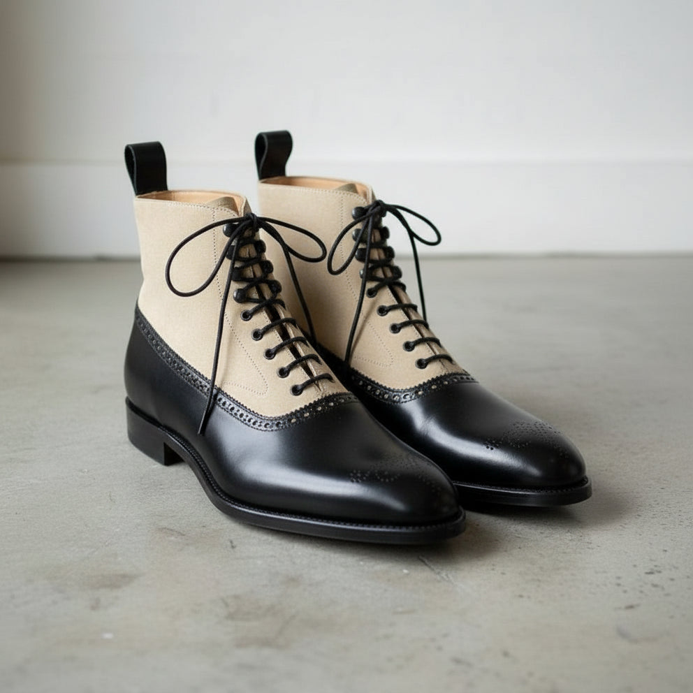 Handcrafted Men's Two-Tone Lace-Up Ankle Boots