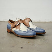 Handmade Men Three Tone Wing Tip Brogue Shoes, Designer Formal Shoes