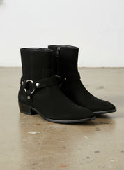 Handmade Men's Black Suede Biker Boot, Men's Suede Leather Ankle Boot