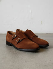 Men's Handmade Brown Suede Double Monk Dress Shoes