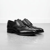 Handcrafted Men's Wingtip Brogue Formal Shoes in Black Leather