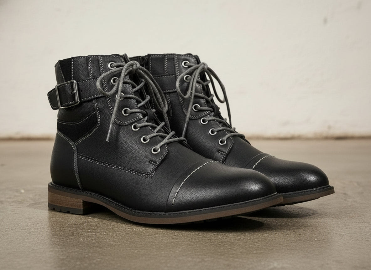 Handcrafted Men's Black Leather Boots