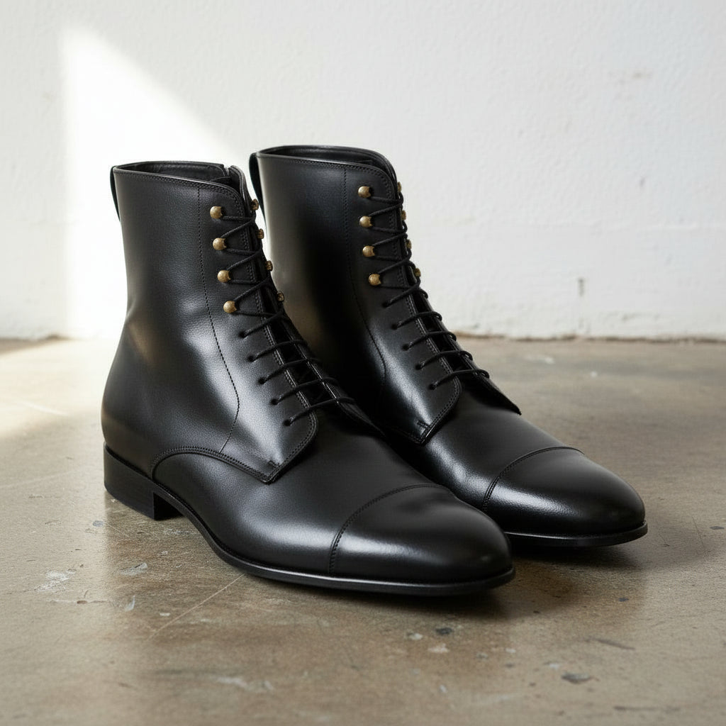 Handcrafted Men's Black Leather Ankle Boots