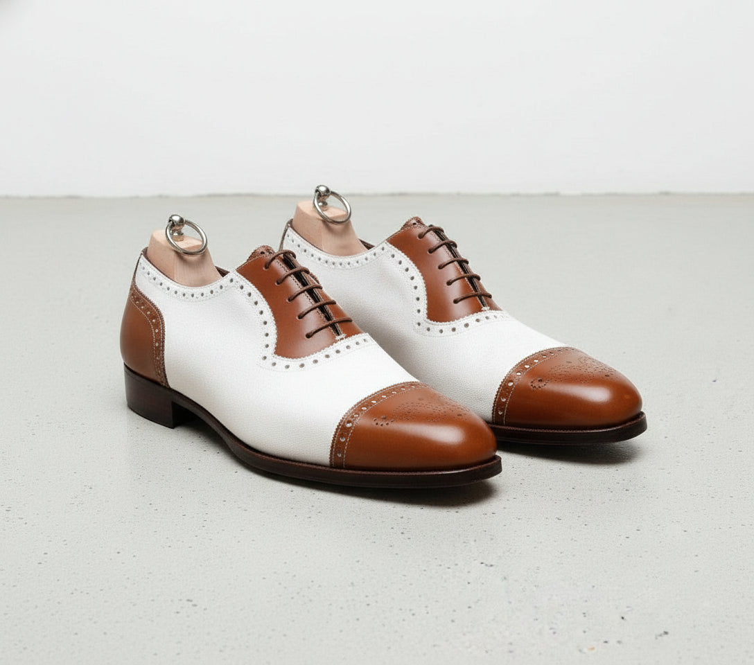 Handmade Mens Two Tone Formal Shoes, Men's Brown and White Spectator Shoes