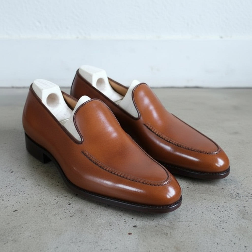 Men's Handmade Tan Leather Moccasins for Formal Wear