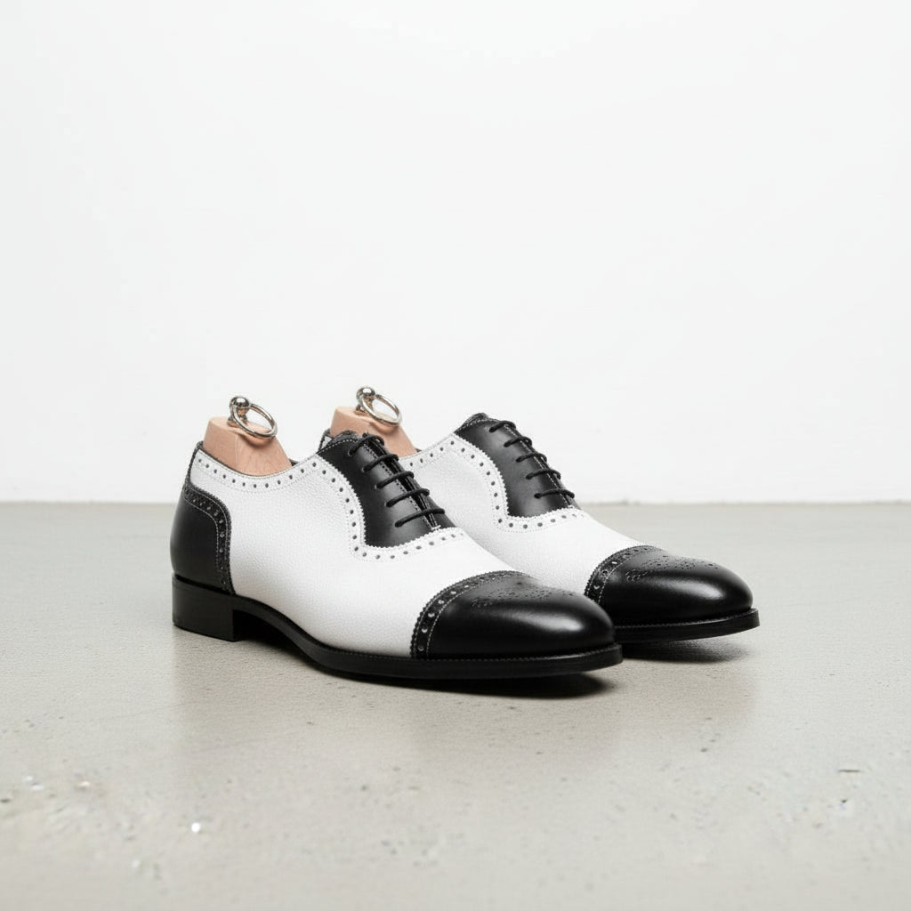 Handmade Mens Two Tone Formal Shoes, Me Black and White Spectator Shoes