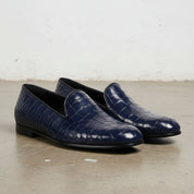 Handmade Mens Blue Alligators Shoes, Men Blue Crocodile Penny Loafer
