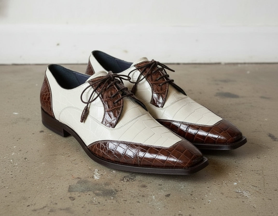 Handmade Men's Two Tone Crocodile Spectator Shoes