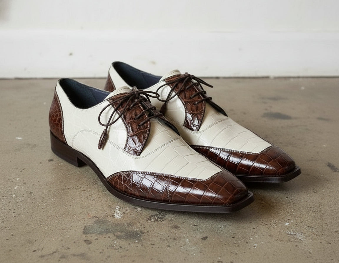 Handmade Men's Two Tone Crocodile Spectator Shoes