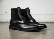 Men's Wing Tip Black Ankle Boots - Two-Tone Classic Design