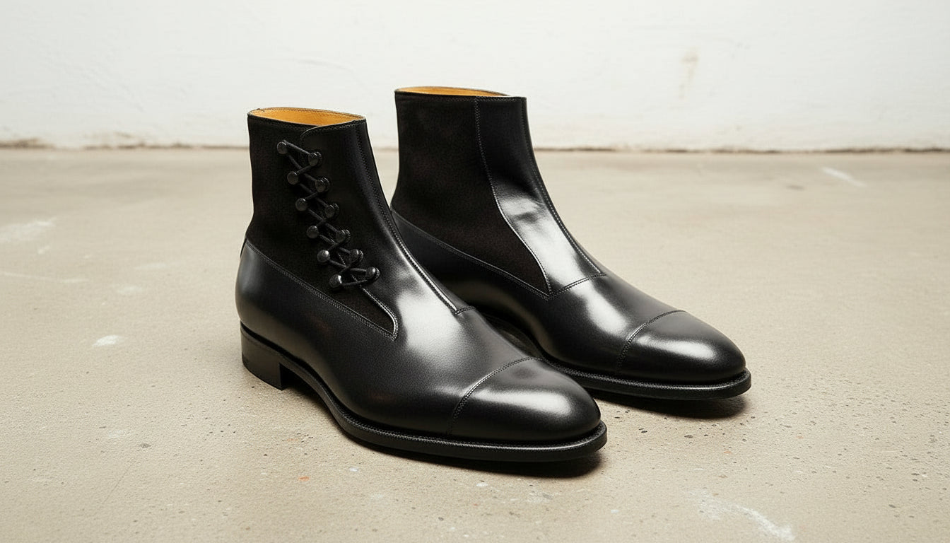 Handcrafted Men's Black Lace-Up Ankle Boots