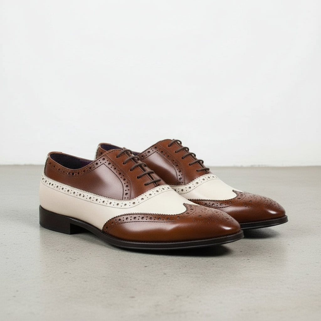 Handmade Spectator Two Tone Formal Lace Up Full Grain Leather Men's Dress Shoes