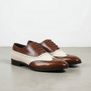 Handmade Spectator Two Tone Formal Lace Up Full Grain Leather Men's Dress Shoes