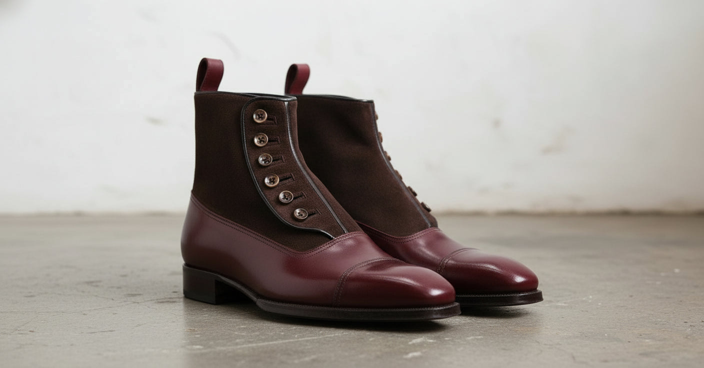 Handcrafted Men's Formal Button Boot in Burgundy