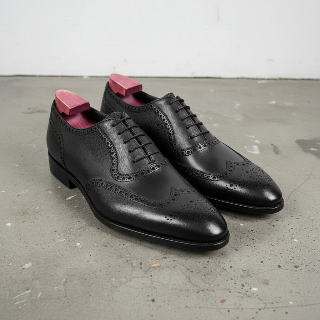 Men's Black Wingtip Formal Shoes - Handmade Leather Dress Shoes