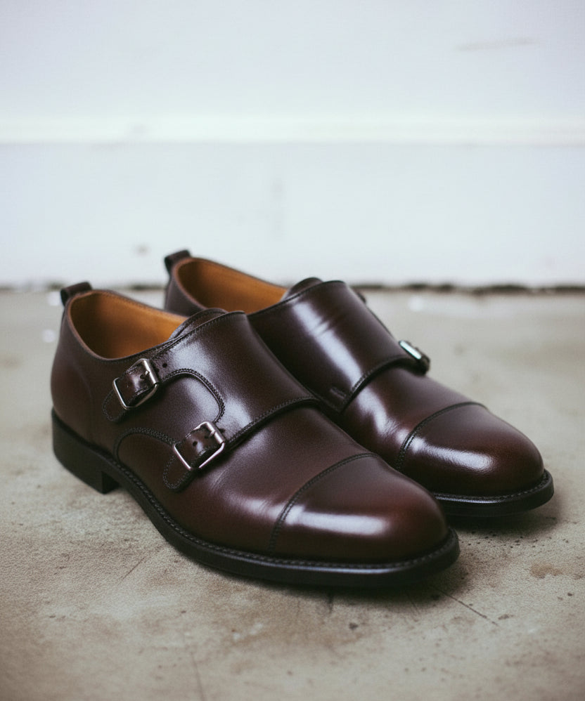 Handmade Men's Brown Double Monk Leather Casual Dress Shoes