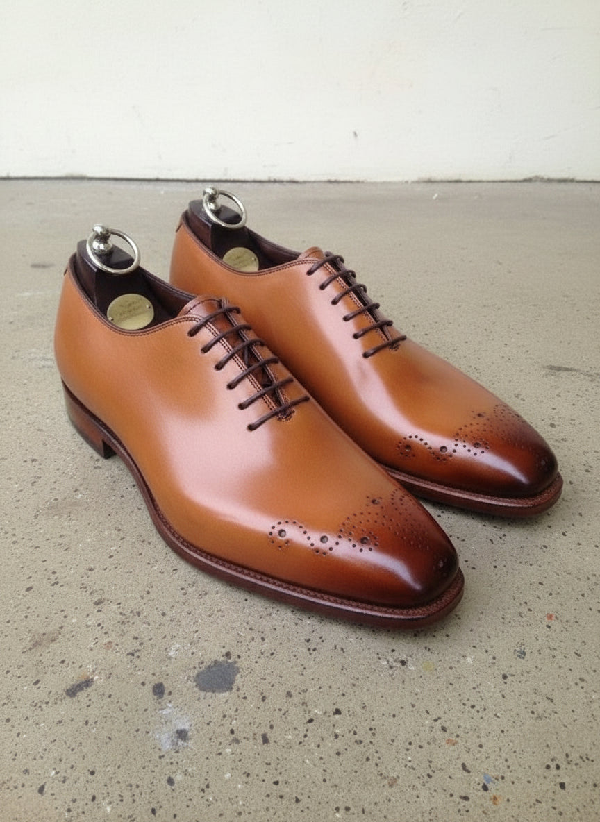 Men Tan Oxford Brogue Formal Dress Shoes, Tan Leather Formal Shoes