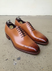 Men Tan Oxford Brogue Formal Dress Shoes, Tan Leather Formal Shoes