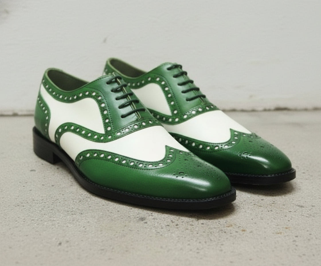 Handcrafted Men's Two-tone Wingtip Brogue Dress Shoes