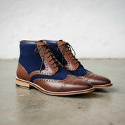 Handmade Men Two Tone Boot, Blue and Brown Ankle Boot, Mens Casual Boot