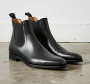 Handmade Men Full-Grain Leather Chelsea Boot Elastic Gore, Black Ankle Boots