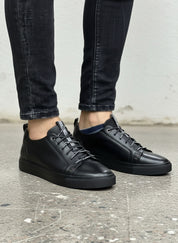 Men's Black Leather Low-Profile Sneakers
