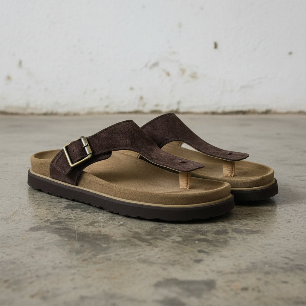 Unisex Dark Brown Suede Thong Sandals