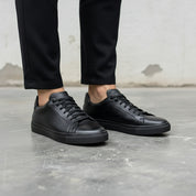 Black Leather Lace-Up Sneakers for Men