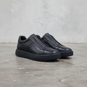 Men's Black Leather Slip-On Sneakers