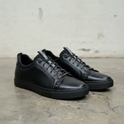 Men's Black Leather Plain-Toe Sneakers