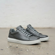 Gray Leather Lace-Up Sneakers for Men
