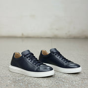 Men's Navy Blue Lace-Up Leather Sneakers