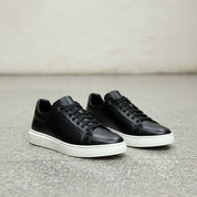 Black Leather Men's Lace-Up Sneakers