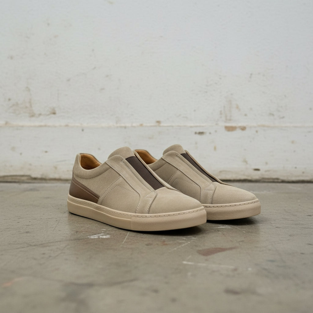 Men's Tan Suede Slip-On Sneakers