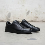 Men's Black Leather Plain-Toe Sneakers