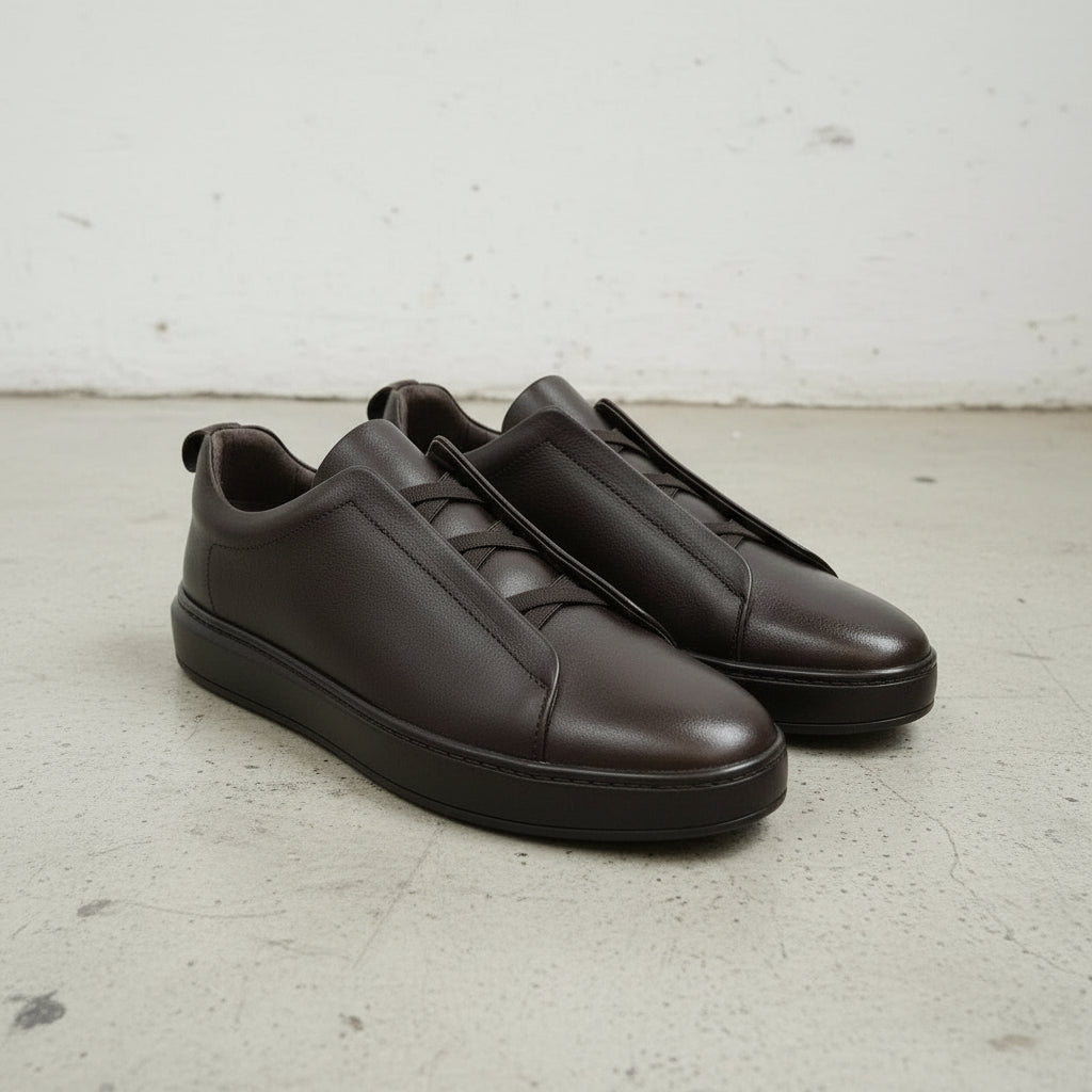 Men's Dark Brown Leather Loafer-Sneaker