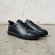 Men's Black Leather Slip-On Sneakers
