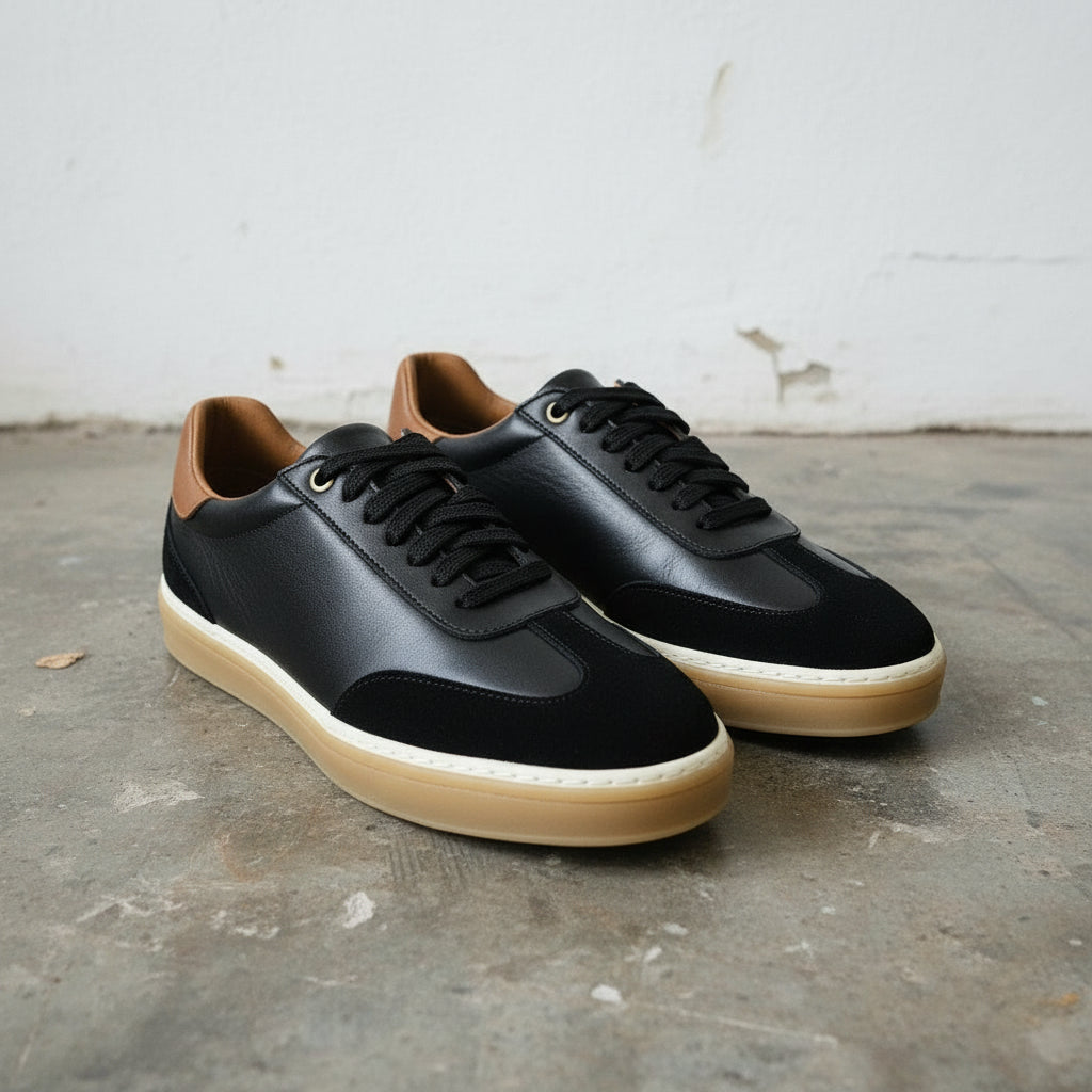 Men's Black Leather and Suede Sneakers