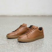 Men's Tan Leather Plain-Toe Sneakers