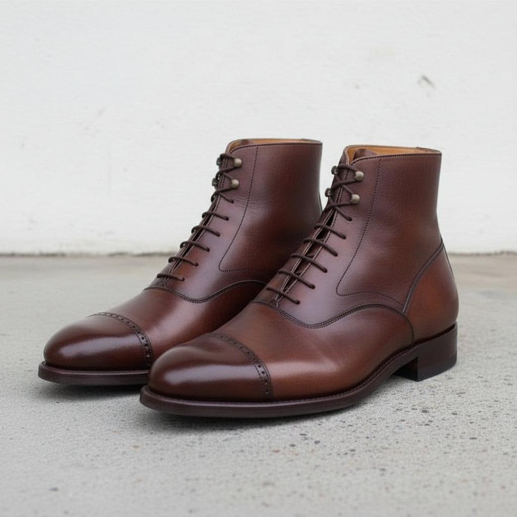 Men's Handmade Brown Leather Lace-up Dress Boots