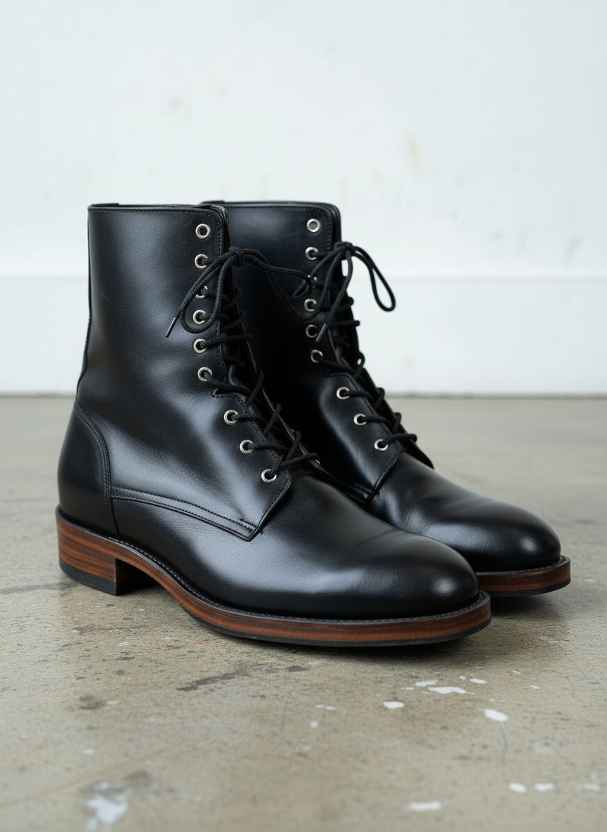Handmade Men's Black Combat Boots, Men's Lace Up Boots