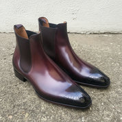 Handmade Men's Dark Burgundy Leather Chelsea Ankle Boots
