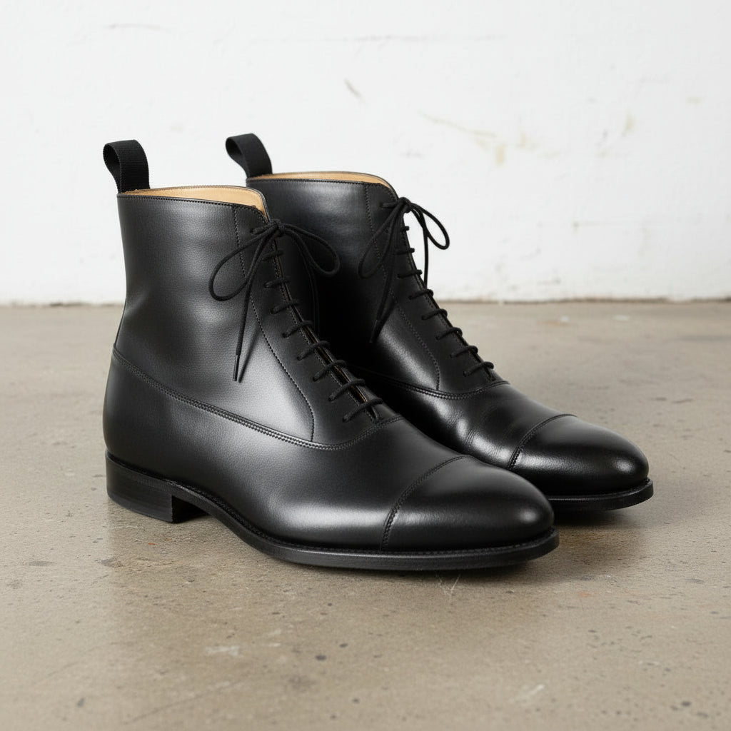 Men's Handmade Black Leather Tuxedo Ankle Boots US 10.5 / Black / D - Standard Men's Handmade Black Leather Tuxedo Ankle Boots US 10.5 / Black / D - Standard