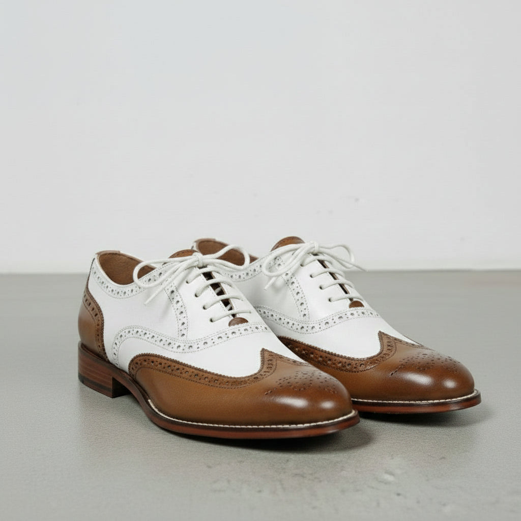 Handmade Men's Spectator Shoes: Two-tone Wingtip Brogues