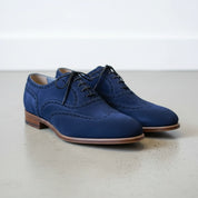 Handmade Mens Brogue Blue Suede Shoes, Men Wingtip Suede Blue Party Shoes