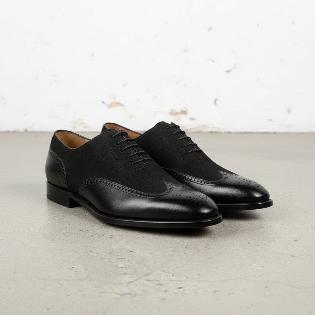 Handmade Men Wingtip Spectator Brogue Leather Shoes, Black Formal Shoes