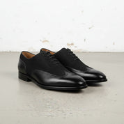 Handmade Men Wingtip Spectator Brogue Leather Shoes, Black Formal Shoes