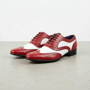 Handmade Men Spectator Shoes, Red White Wingtip Brogue Dress Shoes